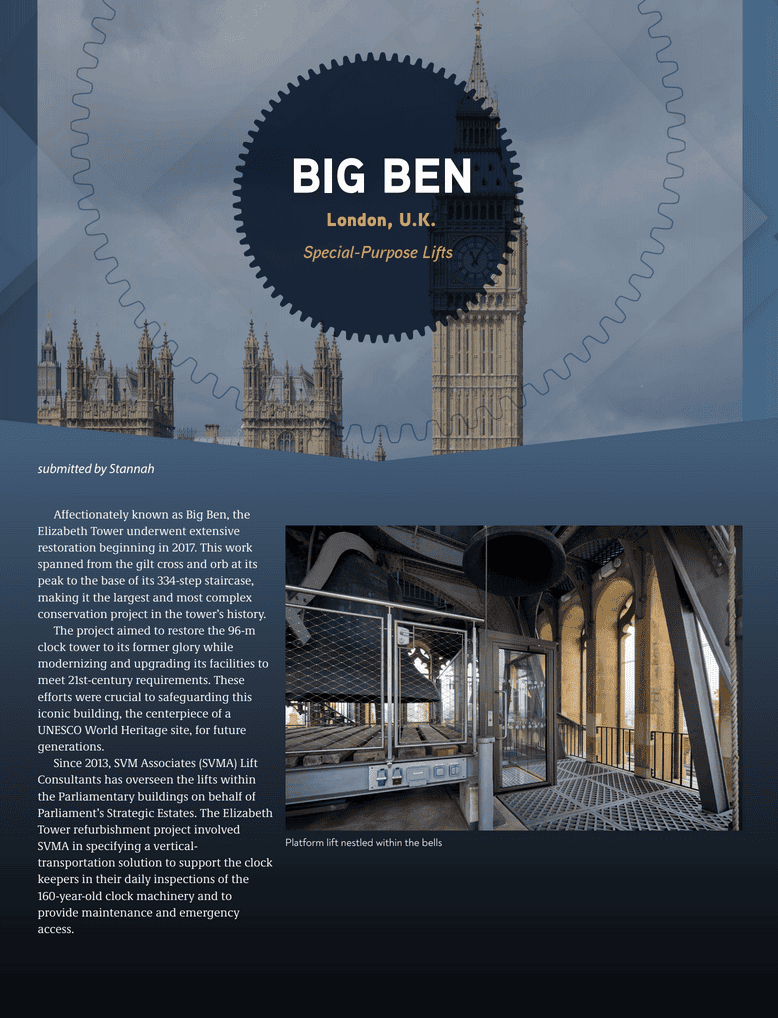 Global Edition Big Ben Projec tof the Year Article in Elevator World